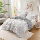 Long Faux Fur Comforter Mini Set, Grey
