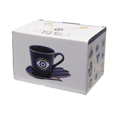 Blue Evil Eye Porcelain Tea Cup & Saucer, 7 oz