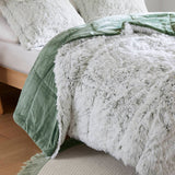 Wholesale Shaggy Faux Solid Fur Comforter Mini Set, Green/White