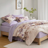 Watercolor Floral Comforter Set with Bed Sheets, Taupe