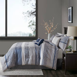 Jacquard Stripe Mosaic 7-Piece Comforter Set, Navy Blue