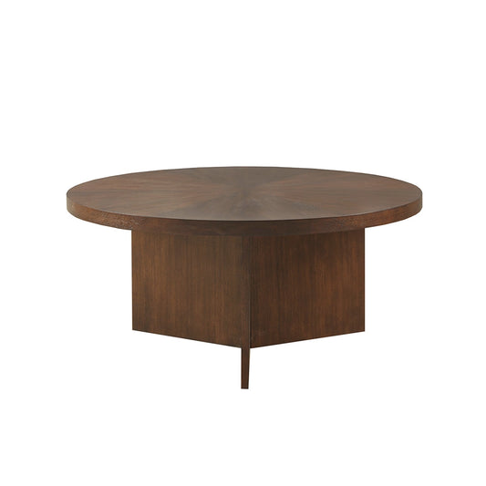 Mid-Century Round Wood Coffee Table, Brown
