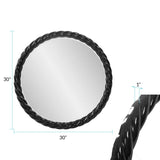 Gita Braided Round Mirror in Glossy Black