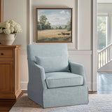 Traditional Skirted Swivel Accent Chair, Light Blue *