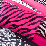 Zebra Damask 4-Piece Comforter Set, Hot Pink