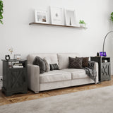 Nightstand with Charging Station Wooden Rustic 2 Count