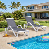 PURPLE LEAF Patio Chaise Lounge Chair Outdoor Plastic Textilene Sun Bathing Recliner Tanning Pool Lounger with 6 Adjustable Position for Outside Beach in-Pool Lawn Poolside