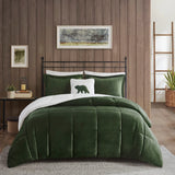 Plush To Sherpa Down Alternative Comforter Set, Green/Ivory