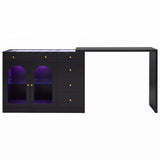 Rotatable L-Shaped Vanity Desk with Led Light, Double Arched