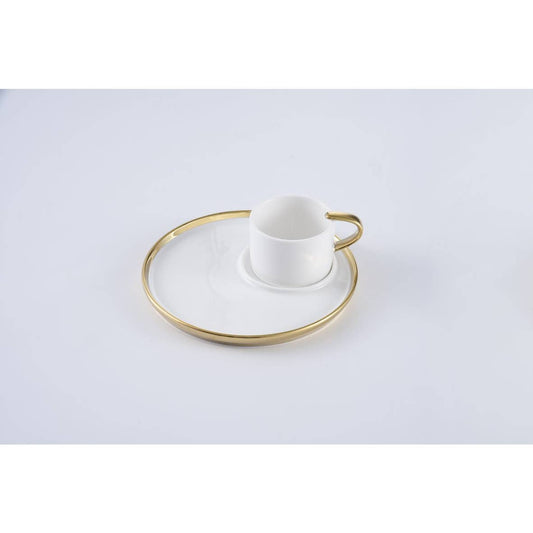 Gold Accent Porcelain Espresso Cup & Saucer
