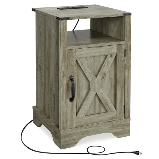 Nightstand with Charging Station Wooden End Table