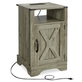Nightstand with Charging Station Wooden End Table