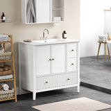36'' Bathroom Vanity with Sink, Doors and Fluted Drawers