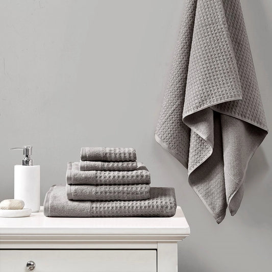 Spa Waffle 6-Piece Bath Towel Set [Certified], Dark Grey