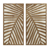 Carved Palm Leaves Tropical 2-Piece Wood Wall Art Home Decor