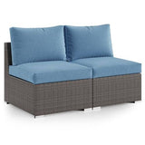 2 Piece Patio Armless Sofa, Outdoor Wicker Furniture