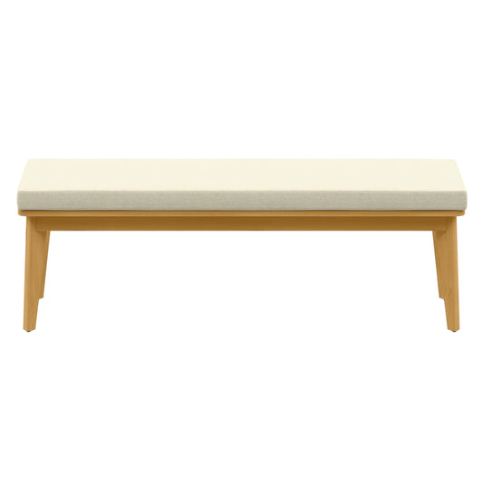 Backless Patio Bench, Acacia Wood Dining Bench with Cushion