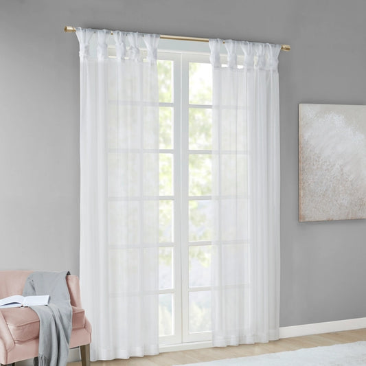 Twist Tab Top Sheer Window Curtain Pair (2), White