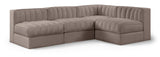 Rummi - Armless Velvet Performance Fabric Upholstered 4 Piece Modular Sectional