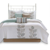 6 Piece Embroidered Quilt Set with Throw Pillows, Blue