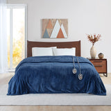 Heated Plush and Berber Electric Bedding Blanket, Navy Blue