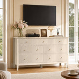 53.2" W Wholesale 7-Drawer Fluted Dresser, Black/Blue/Beige