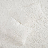 Tufted Chenille Damask Comforter/Duvet Cover Mini Set, White