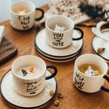 Cat Ceramic Mug With Saucer Coffee Cup Set