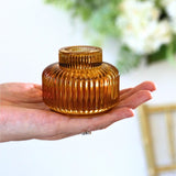 Fluted Amber Glass Candle Holders Set of 4