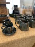 Handmade Ceramic Espresso Cup & Saucer Set - Blue Green