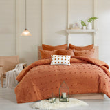 Chenille Poms Cotton Comforter/Duvet Cover Set, Rust