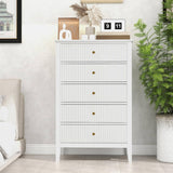 White Fluted 5 Drawer Dresser For Bedroom