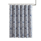 Silver Damask Medallion Jacquard Shower Curtain, Navy