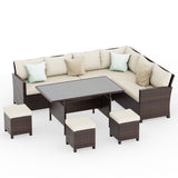 7 Piece High Curved Back Outdoor Dining Sectional Sofa