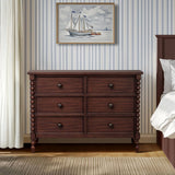 Wholesale 46"W 6-Drawer Small Spindle Wood Dresser, Morocco Brown *