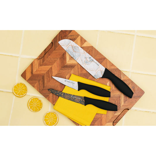 3-Piece Printed Kitchen Knife Set-Marble