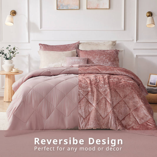 Crushed Velvet 4-Piece Comforter or Duvet Cover Set, Blush
