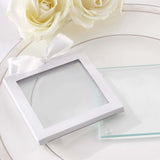 White Glass Coaster Gift Sleeve with Ribbon (Set of 12)