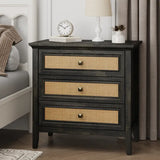 Wholesale 3 Drawer Dresser, Cane Nightstand with Rattan Drawers