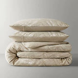 Stone-Washed Leaf Patterned Jacquard Duvet Set, Linen