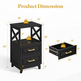 Tall Nightstand Set of 2 Wooden Rustic Bedside End Table