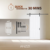 Benagil Series 36 in. x 84 in. Pure White Finish MDF Interior Sliding Barn Door with Hardware Kit in Matte Black