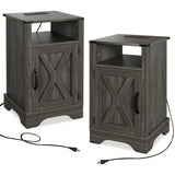 Nightstand with Charging Station Wooden End Table