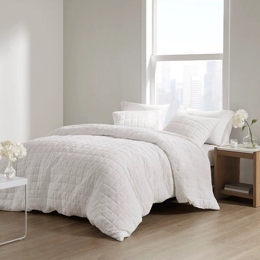 Crushed Microfiber Quilted Comforter/Duvet Cover Set, White