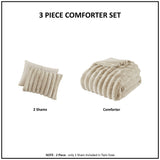 3 Piece Ultra Soft Faux Fur Ribbed Comforter Set, Taupe