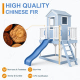 9-in-1 Wooden Playhouse Slide Kitchen Sandbox, Blue