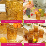 13 oz Vintage Textured Amber Glasses Set of 6