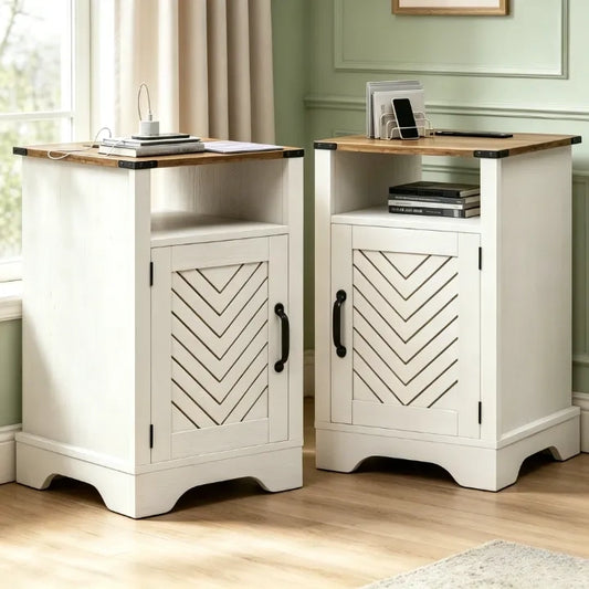 Nightstand with Charging Station Wooden Rustic 2 Count