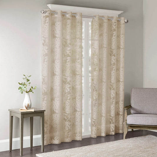 Botanical Burnout Palm Leaf Sheer Window Panel, Natural