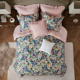 8 Piece Abstract Floral Reversible Comforter Set, Multicolor